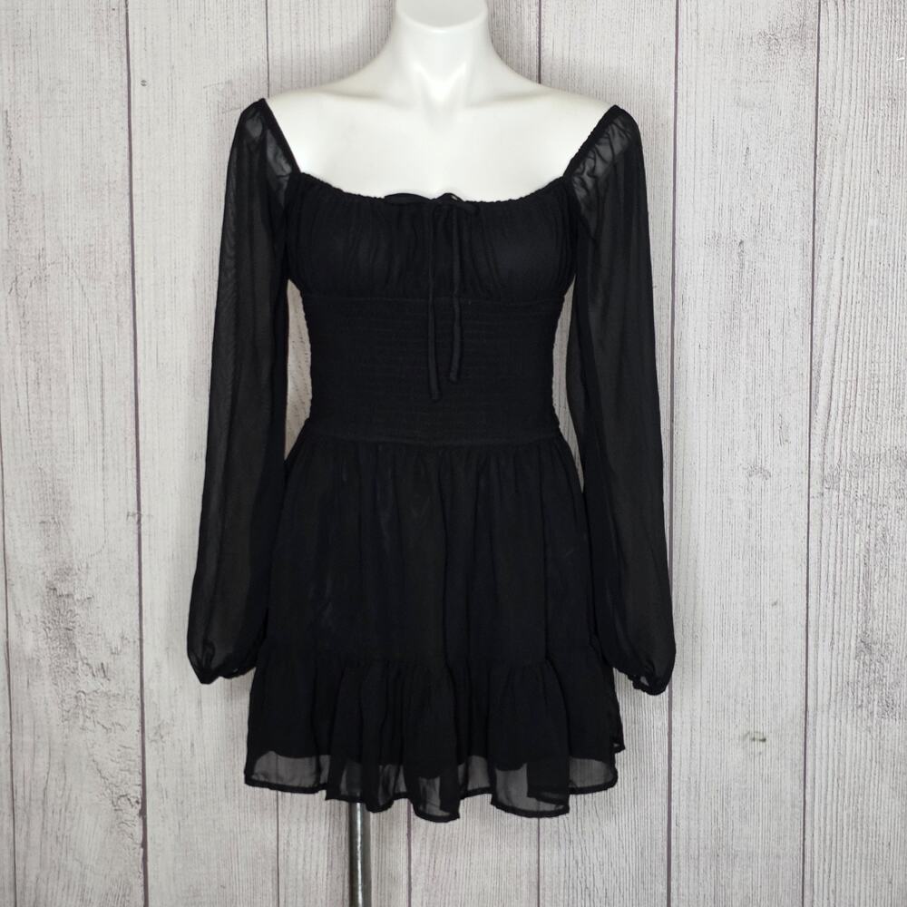 Revamped Black Chiffon Mini Dress S Romantic Goth Witchy Pirate Renaissance